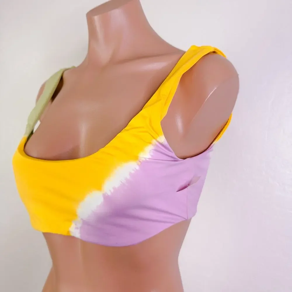 L*Space Lizzie Sunburst Tie Dye Square Scoop Neck Strap Bikini Swim Top XL NWT